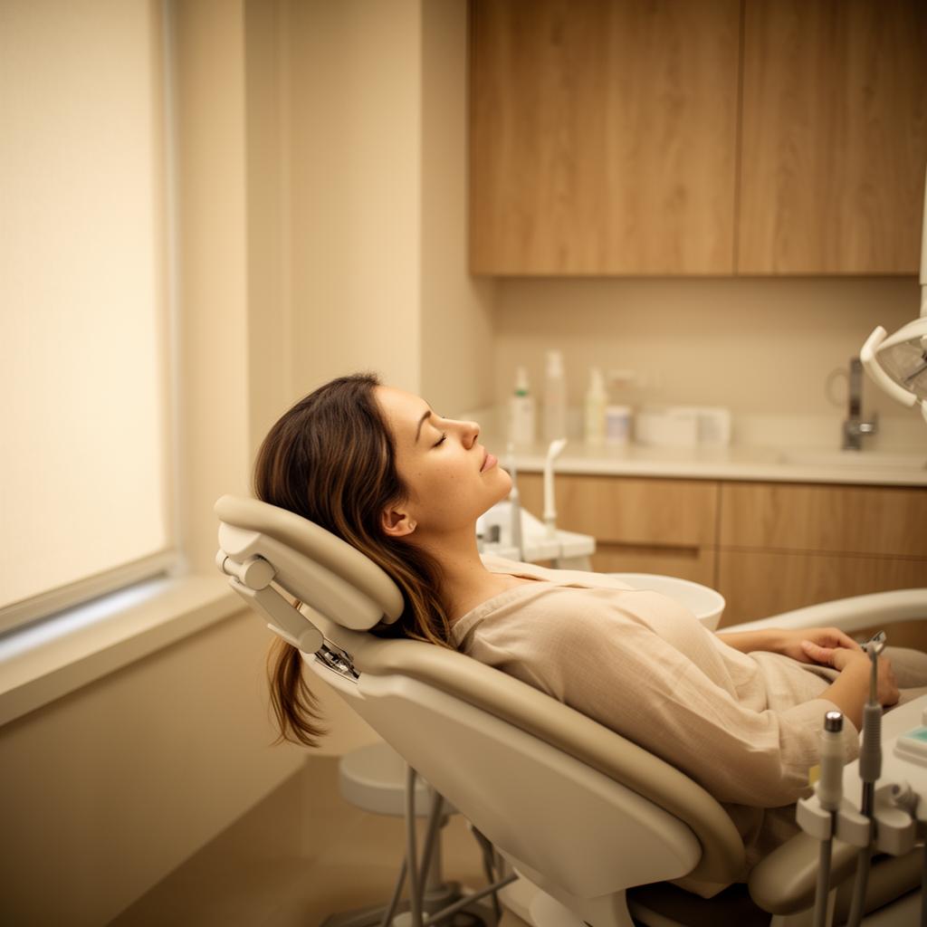 A patient resting calmly in a softly lit treatment suite