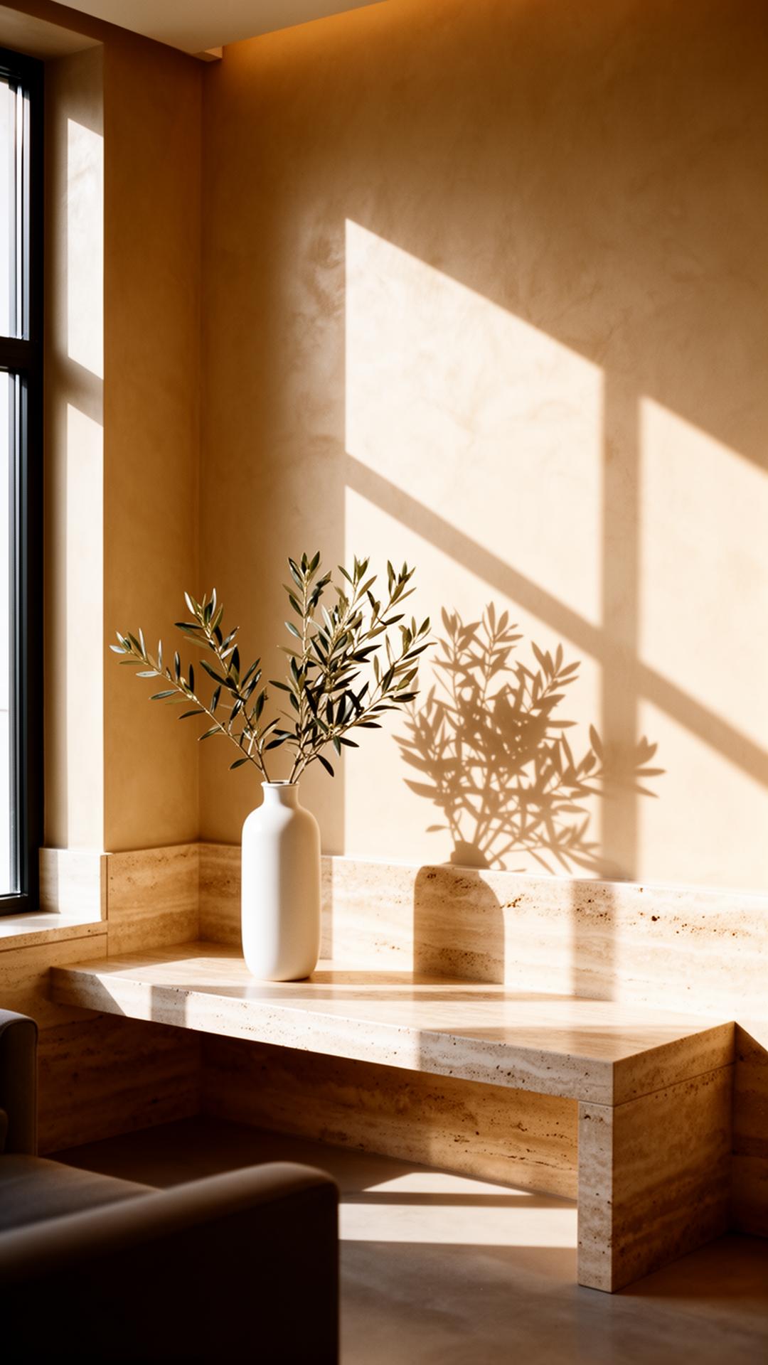 Quiet waiting lounge with olive branch